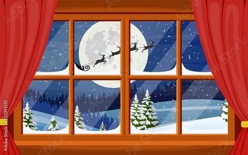 Santa claus and his reindeer in window