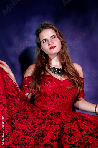 Beautiful girl in red dress