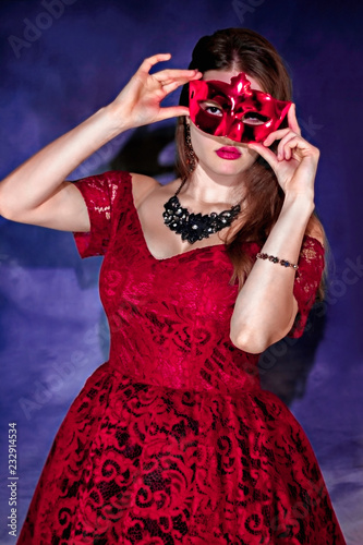 Beautiful girl in red dress