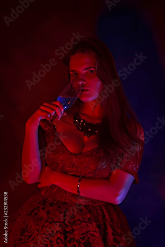 Beautiful girl in red dress