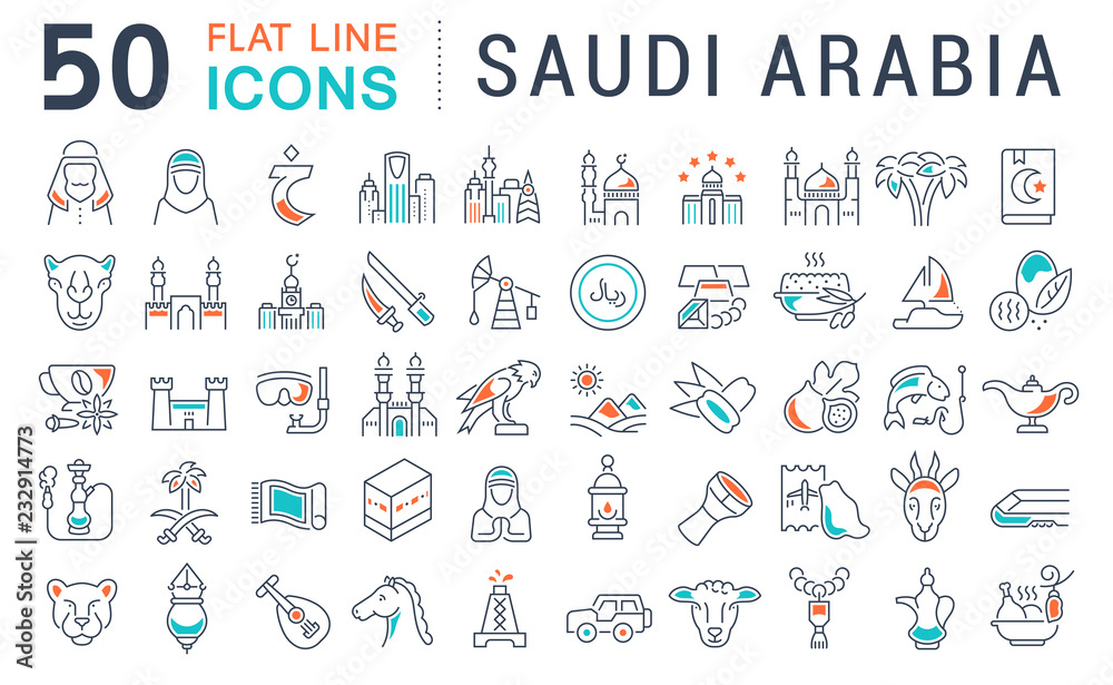 Set Vector Line Icons of Saudi Arabia. Set Vector Line Icons of Saudi Arabia.