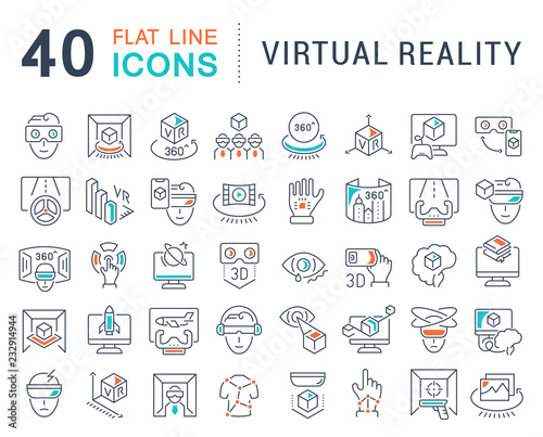 Set Vector Line Icons of Virtual Reality.