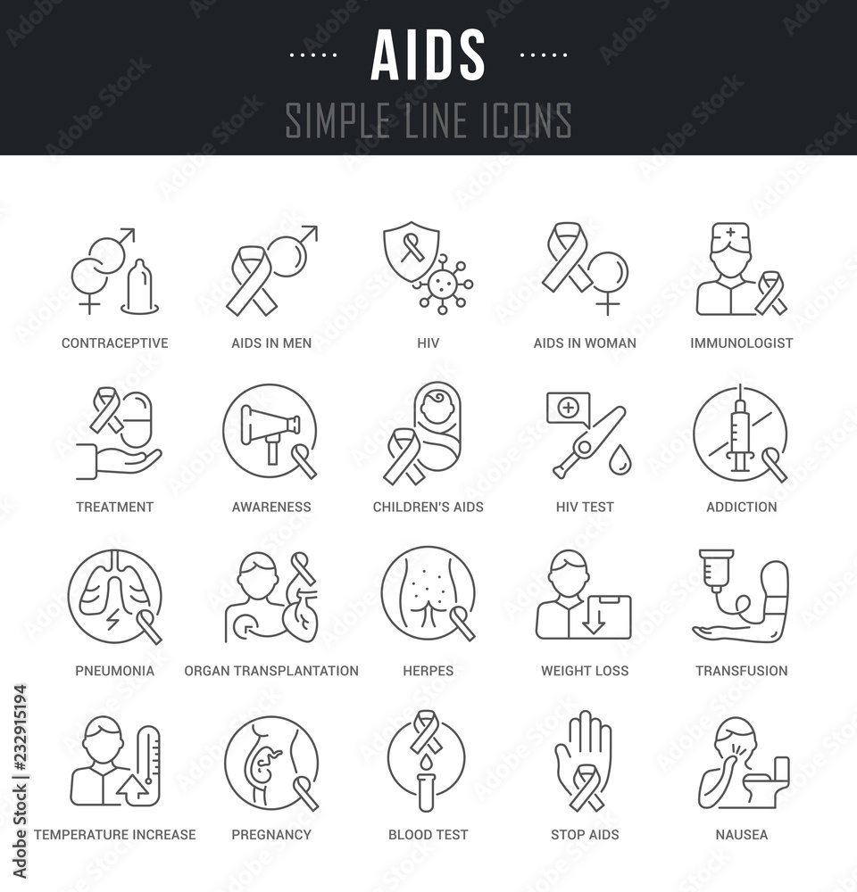 Set Vector Line Icons of AIDS.