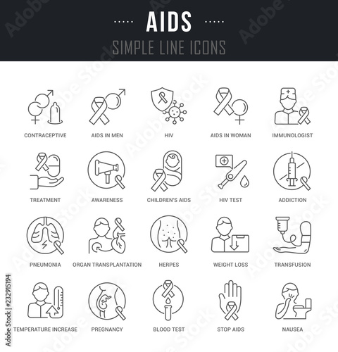 Set Vector Line Icons of AIDS.