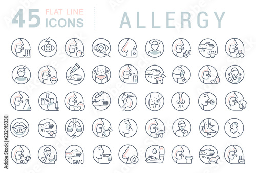 Set Vector Line Icons of Allergy.