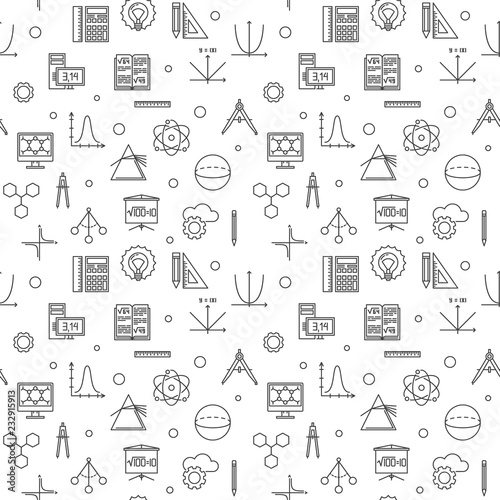 STEM Science vector seamless pattern in thin line style