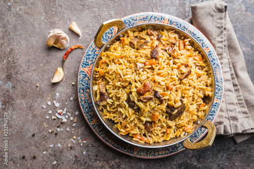 Lamb pilaf in a bowl