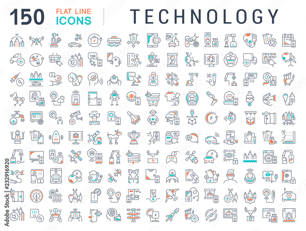 Set Vector Line Icons of Technology. Set Vector Line Icons of Technology.