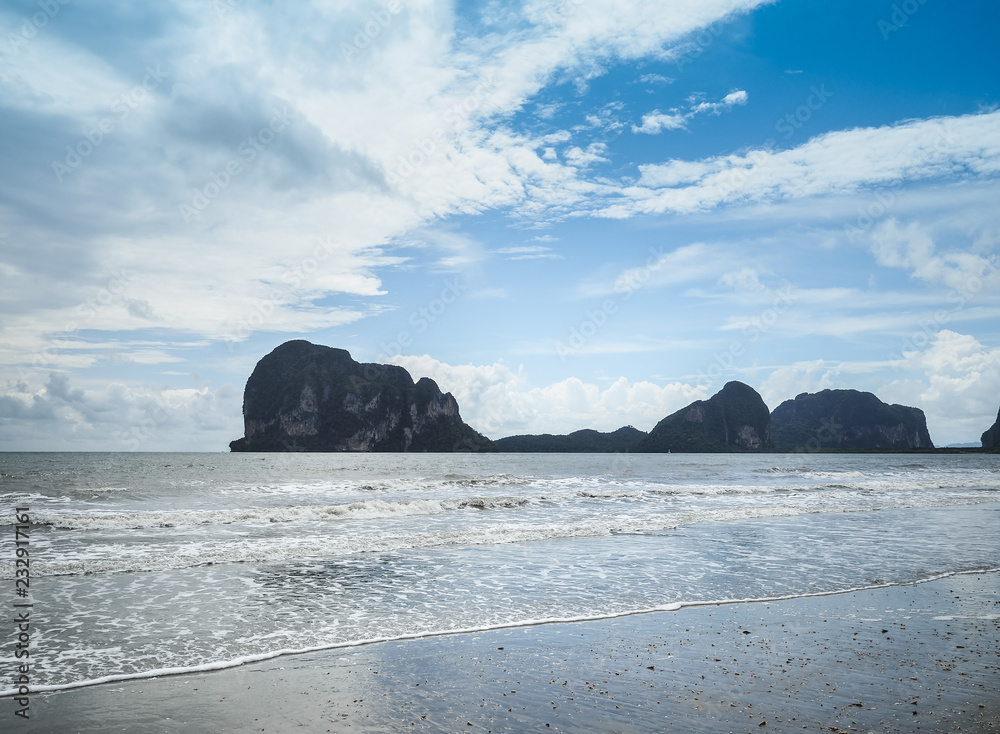 Beautiful island with sandy beaches in the morning of the Andaman Sea, Trang province. Southern Thailand.