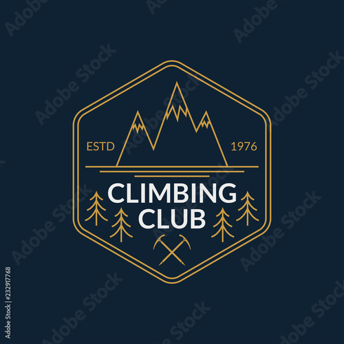 Mountain badge. Rock Climbing club emblem. Camping and hiking logo. Vector illustration.