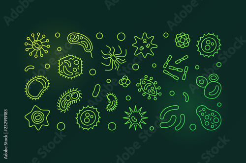 Viruses green horizontal banner. Vector virus illustration
