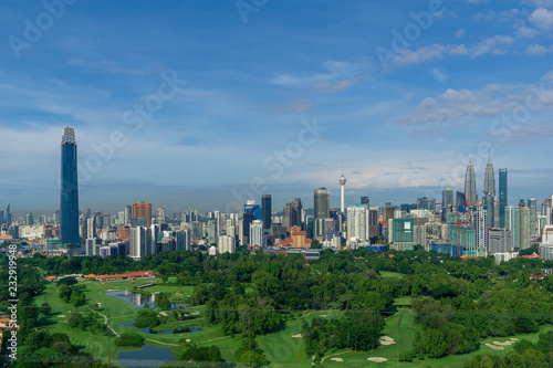 KUALA LUMPUR  MALAYSIA - 11th NOV 2018  Morning view over Kuala Lumpur  capital of Malaysia. Its modern skyline is dominated by the 451m tall KLCC  a pair of glass and steel clad skyscrapers.
