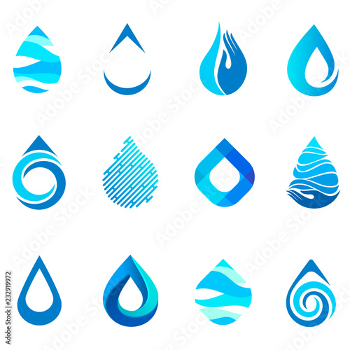 Water drop icon set. Vector logo design template.
