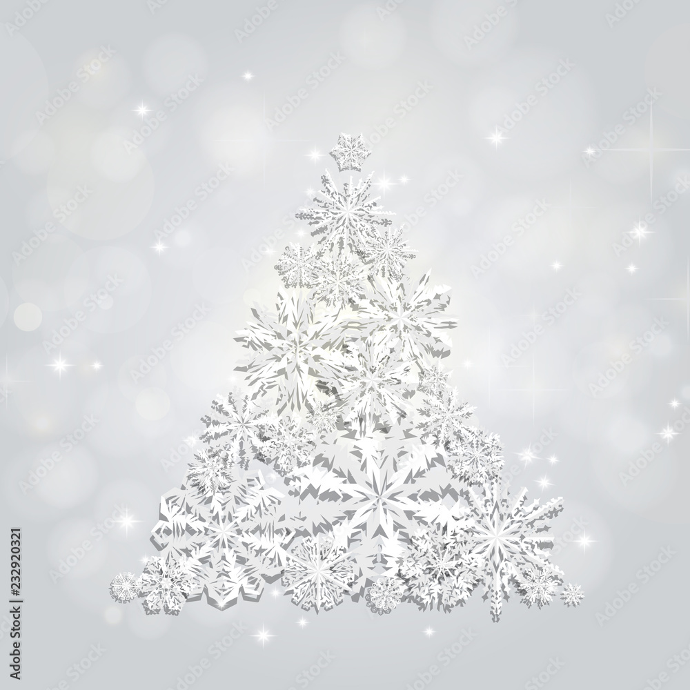 Christmas and New Years silver background with Tree