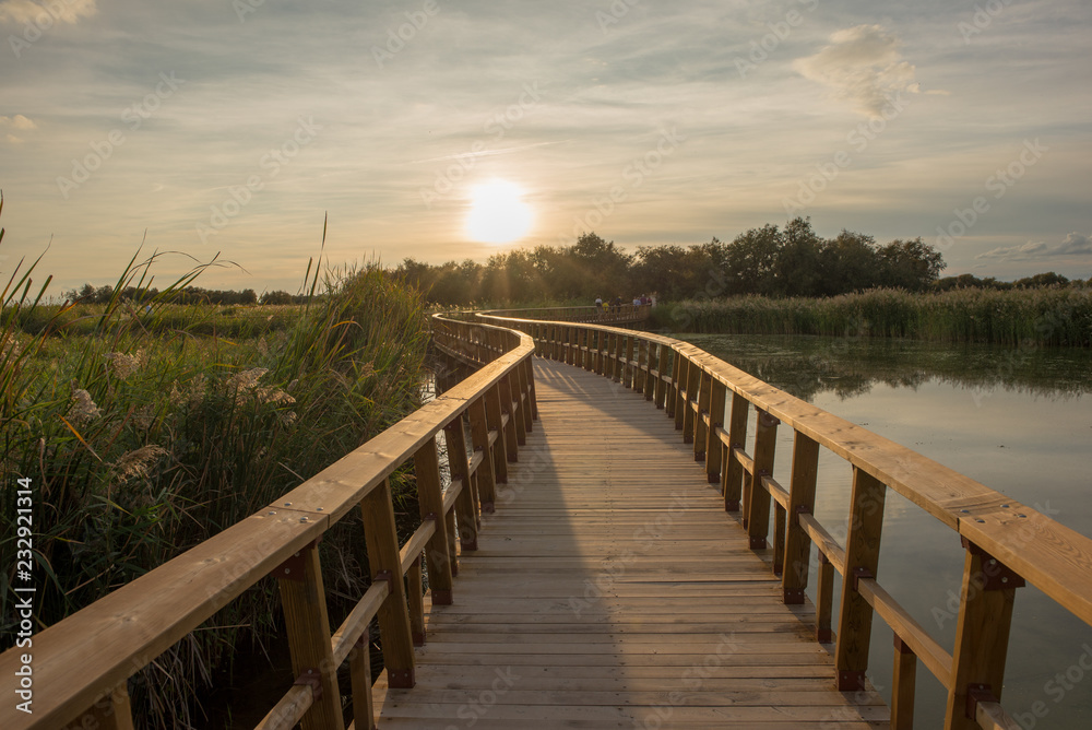Fototapeta premium Wooden walkway over the water of daimiel tables