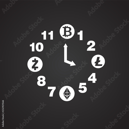 Crypto currency clock on black background icon