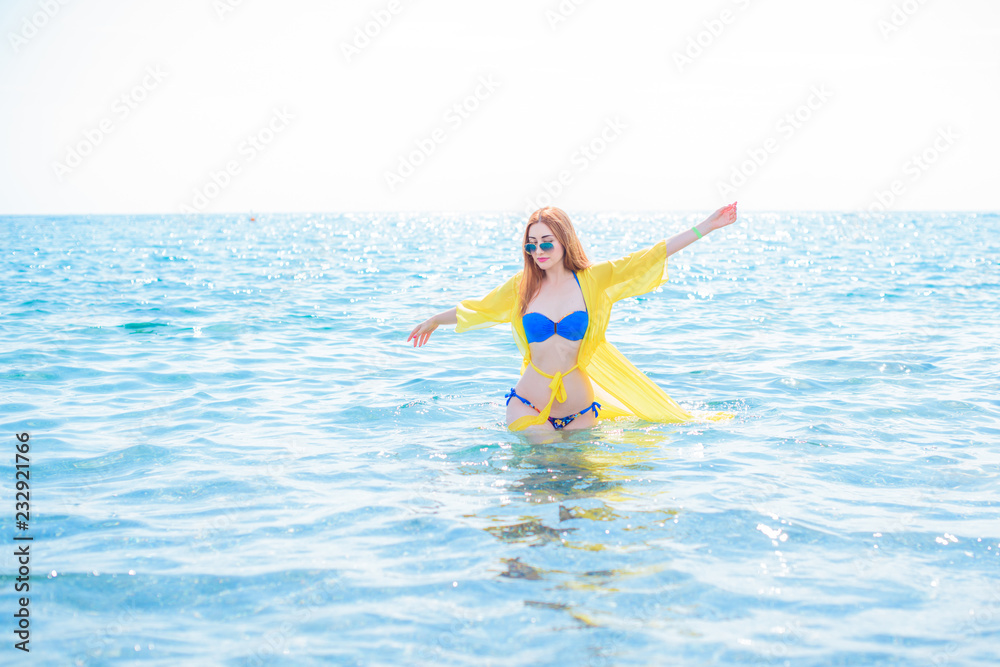 Nice woman with full hips and modern figure on vacation. Modern standard of beauty. Body concept. Lady rest and relax Nice woman with full hips and modern figure on vacation. Modern standard of beauty. Body concept. Lady rest and relax