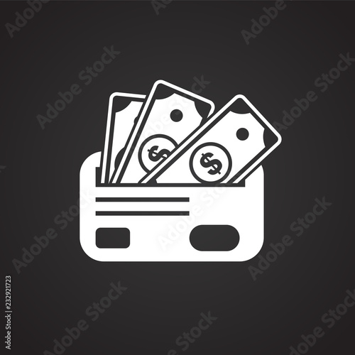 Card electron money on black background icon