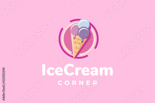 Ice cream corner logo template with type of pictorial logo inspiration. Can use for corporate brand identity, cafe, shop, food trucks and restaurant