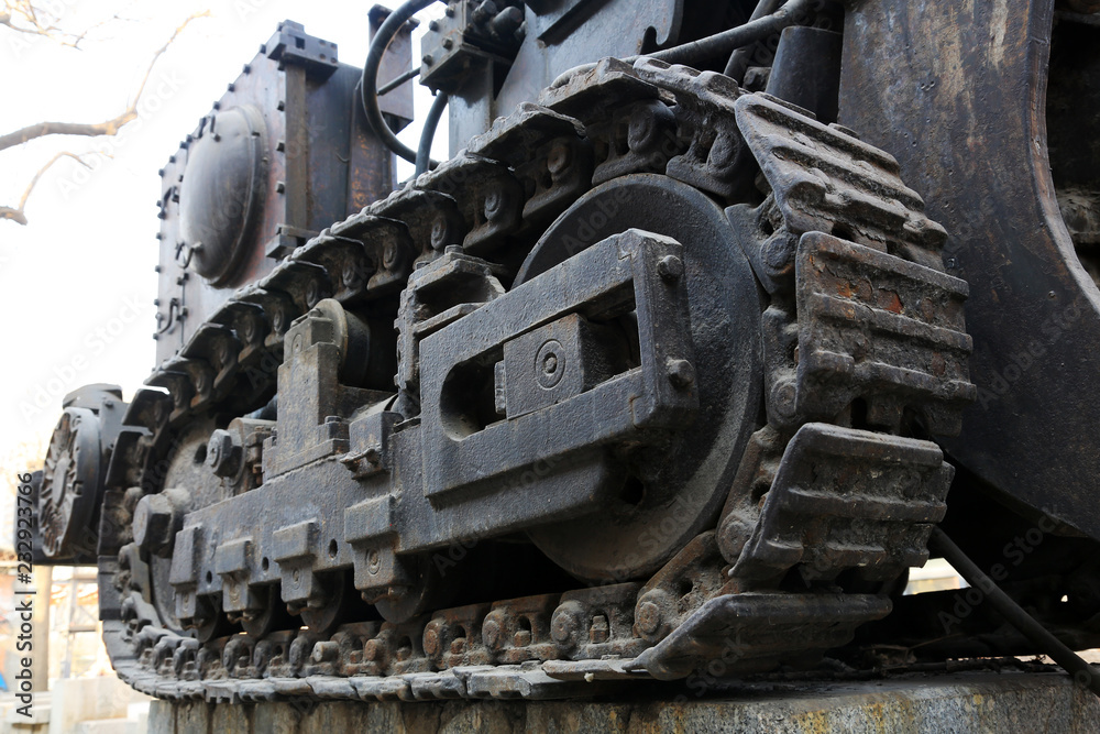 abandoned coal mining machinery caterpillar, in the Kailuan national mine park, tangshan city, hebei province, China.