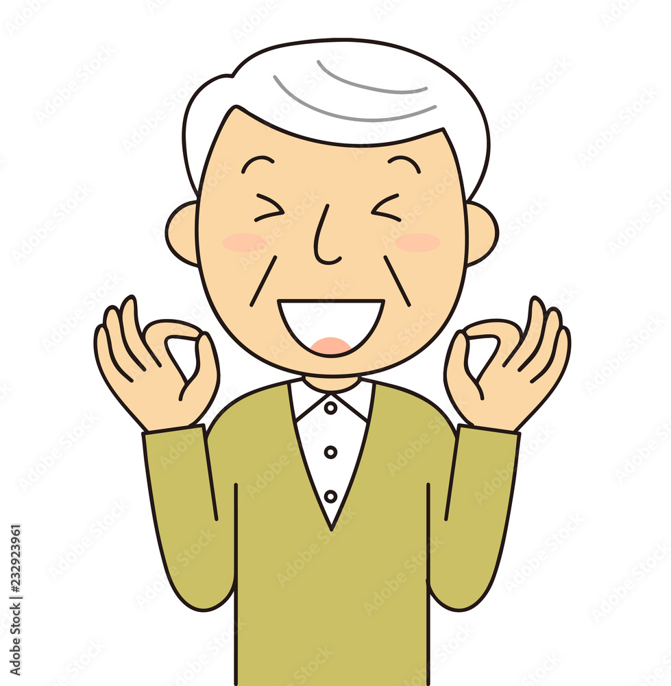シニア　男性　OKポーズをするおじいちゃん　二頭身