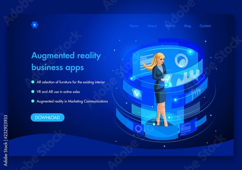 Business website template design. Isometric Augmented reality concept for Business in Marketing Communications active sales. Easy to edit and customize