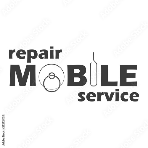 Mobile repair service logotype and badge on white background, monochrome style, vector 
