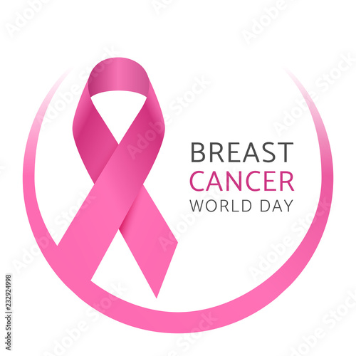 Breast cancer world day. Awareness pink silk ribbon of woman breast cancer. Medical campaign vector background. Breast cancer ribbon, support and care health campaign illustration