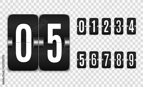 Mechanical scoreboard. Set of numbers isolated on transparent background. Hour counter Retro vintage countdown design with time. Numbers. Vector templat