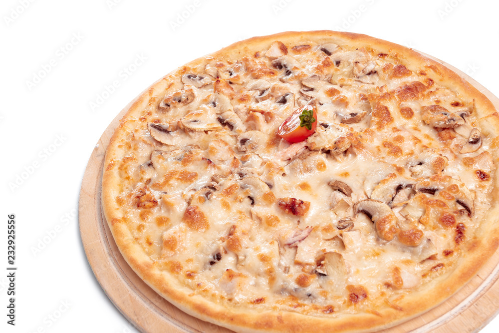 Tasty pizza is isolated on white background