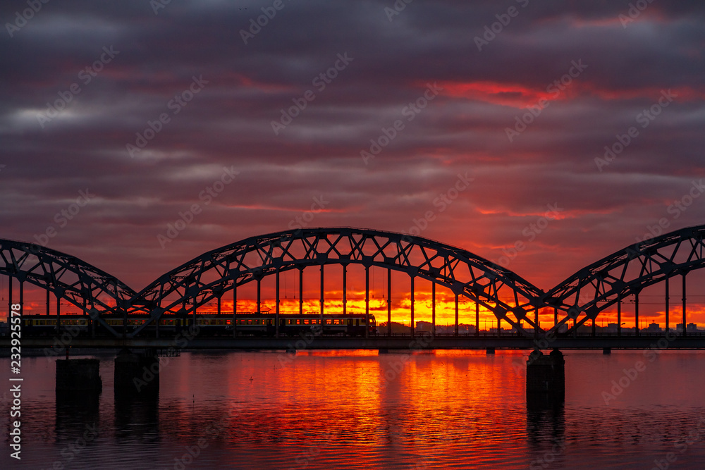 bridge at sunrise in Riga