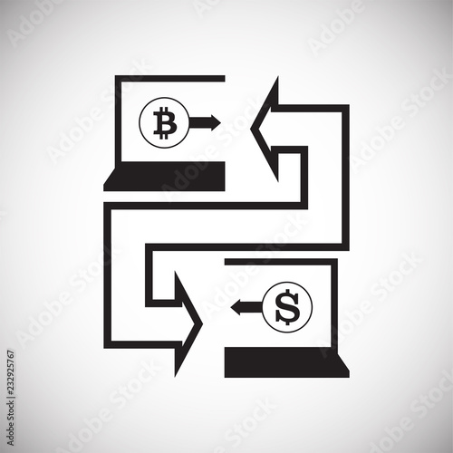 Bitcoin converting dollar on white background icon