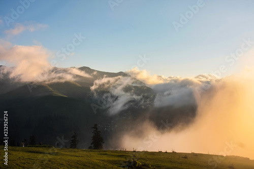 clouds before sunset in the mountains
