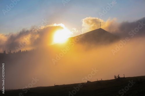 sunset over mountians in bakhmaro