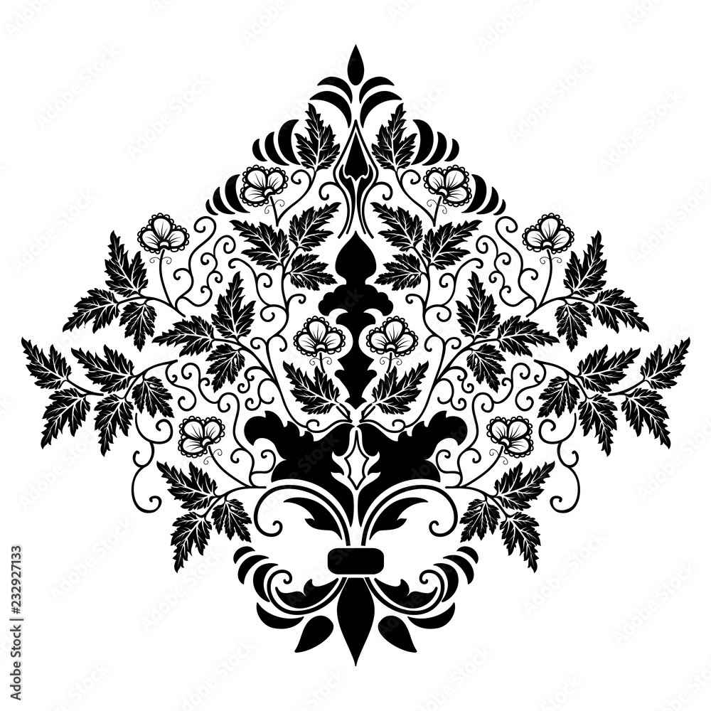 Vector damask element. Isolated damask central illistration. Classical luxury old fashioned damask ornament, royal victorian texture for wallpapers, textile, wrapping.
