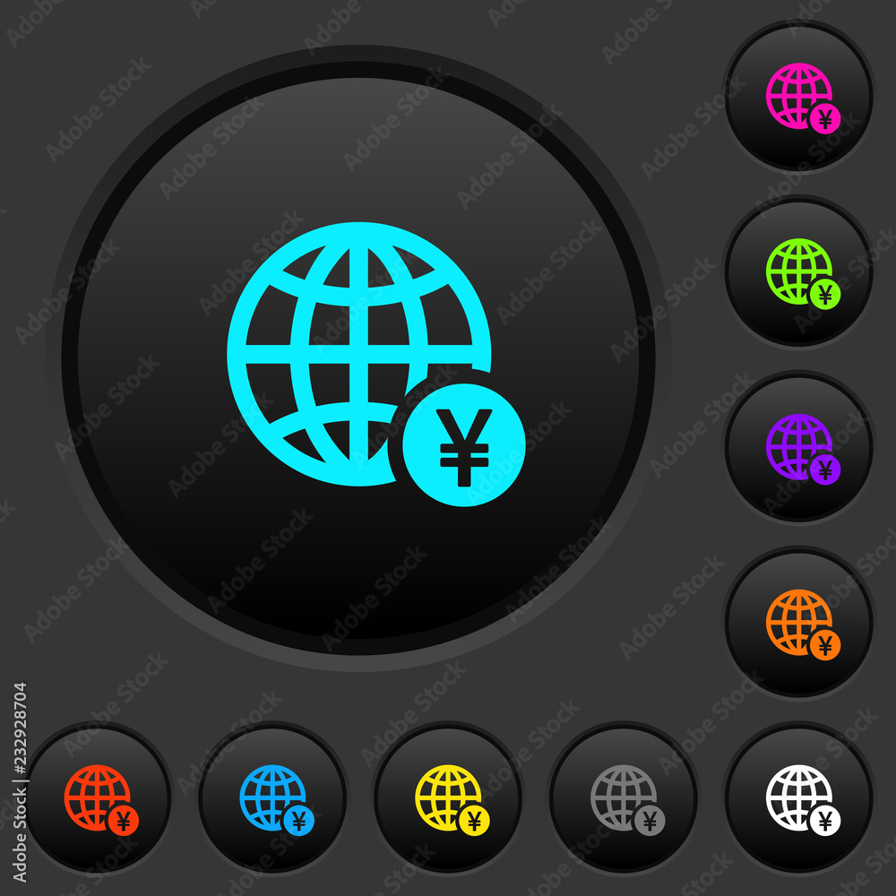 Online Yen payment dark push buttons with color icons Online Yen payment dark push buttons with color icons
