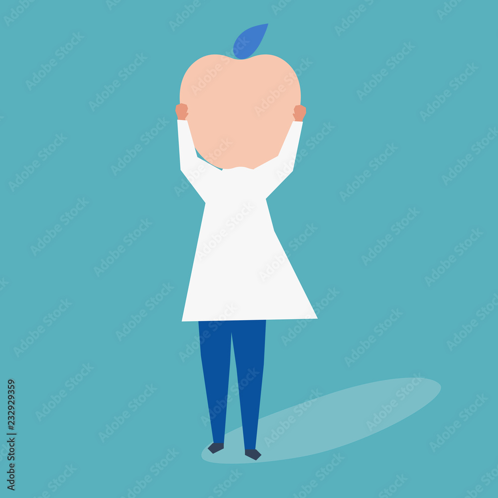 Character of a woman with an apple head illustration Character of a woman with an apple head illustration