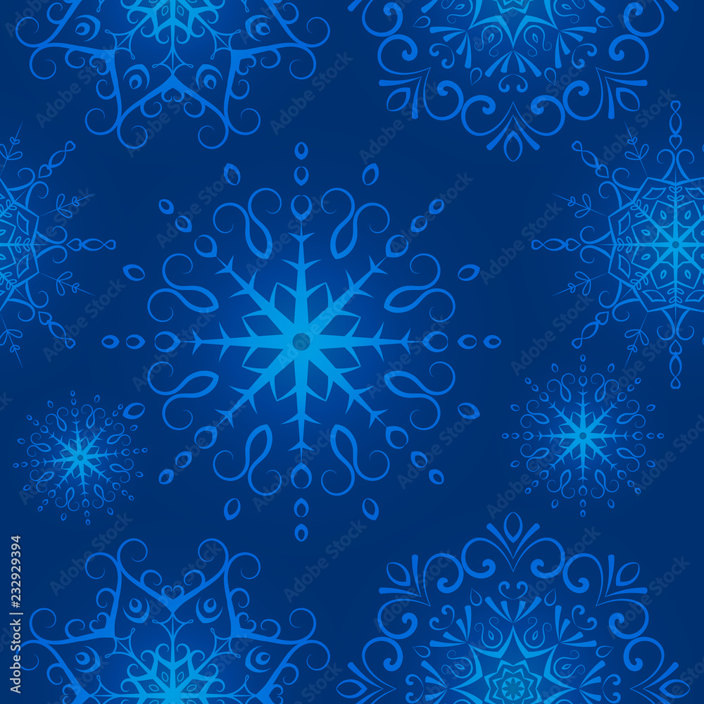 Naklejka premium Winter seamless texture, endless pattern with snowflakes, snowfall. Seamless pattern can be used for wallpaper, pattern fills, web page background, surface textures.