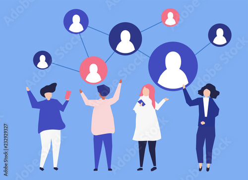 Characters of people and their social network illustration