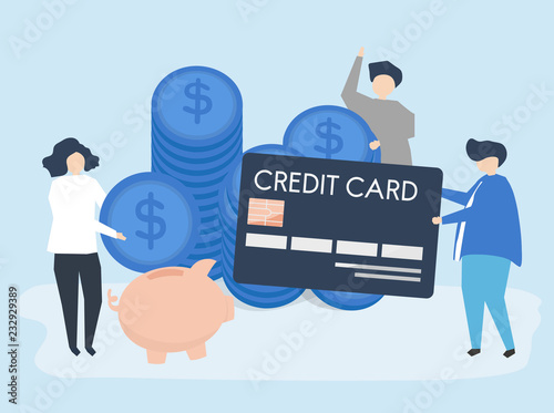 Characters of people and cash savings concept illustration