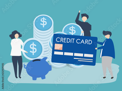 Characters of people and cash savings concept illustration