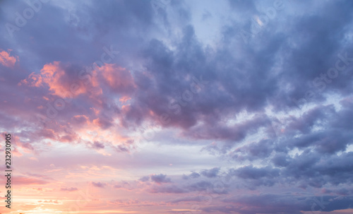 dramatic sky with clouds in evening