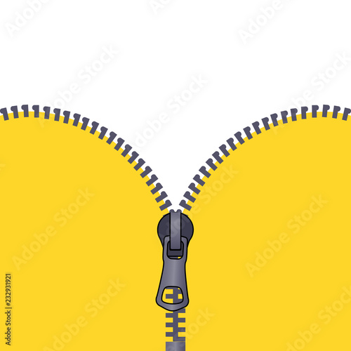 Bright background for advertising leaflets. Open yellow zipper. Isolated on a white background. Banner template an empty space for text, for your projects.