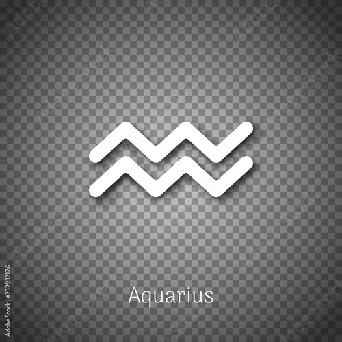 Aquarius zodiac white sign wirh realistic shadow isolated on transparent background. Star sign for astrology horoscope. Zodiac line symbol. Astrological calendar pictogram, horoscope constellation