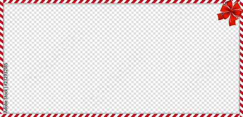 Christmas, new year rectangle candy cane frame withfestive bow on transparent background