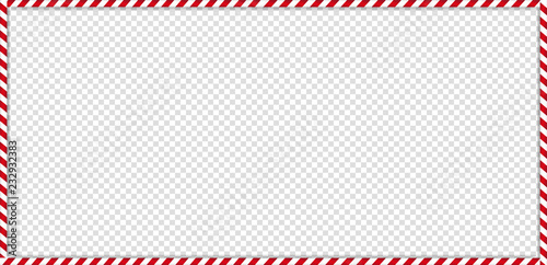 rectangle candy cane frame with red and white striped lollipop pattern on transparent background. photo