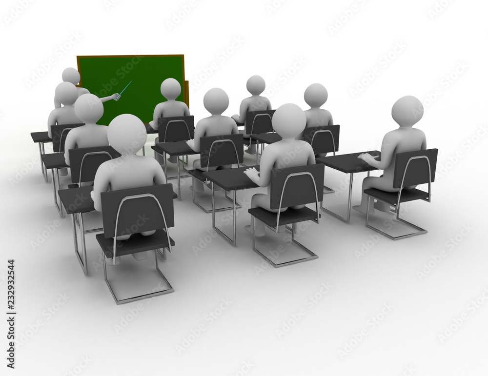 3D white people. Students in class . 3d rendered illustration 3D white people. Students in class . 3d rendered illustration