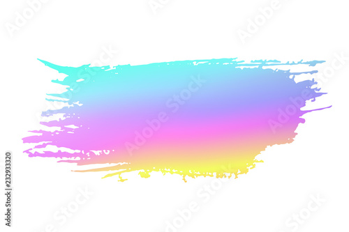 Grunge stain. Holographic. Rainbow colors. Ink splash. Isolated backdrop for text or logo. Liquid stain. Watercolor paint stroke. Holography. Grunge backdrop. Place for text. Design element.