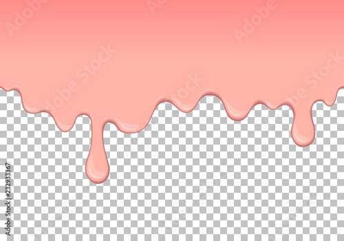 Pink dripping slime seamless pattern. Bubblegum background with copy space. Realistic cosmetic cream isolated element. Flowing melted chewing gum. Popular kids sensory game vector illustration.