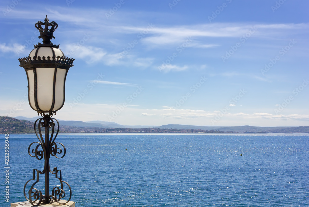 Elegant Lamp on the Miramare Castle Terrace in Trieste, Italy